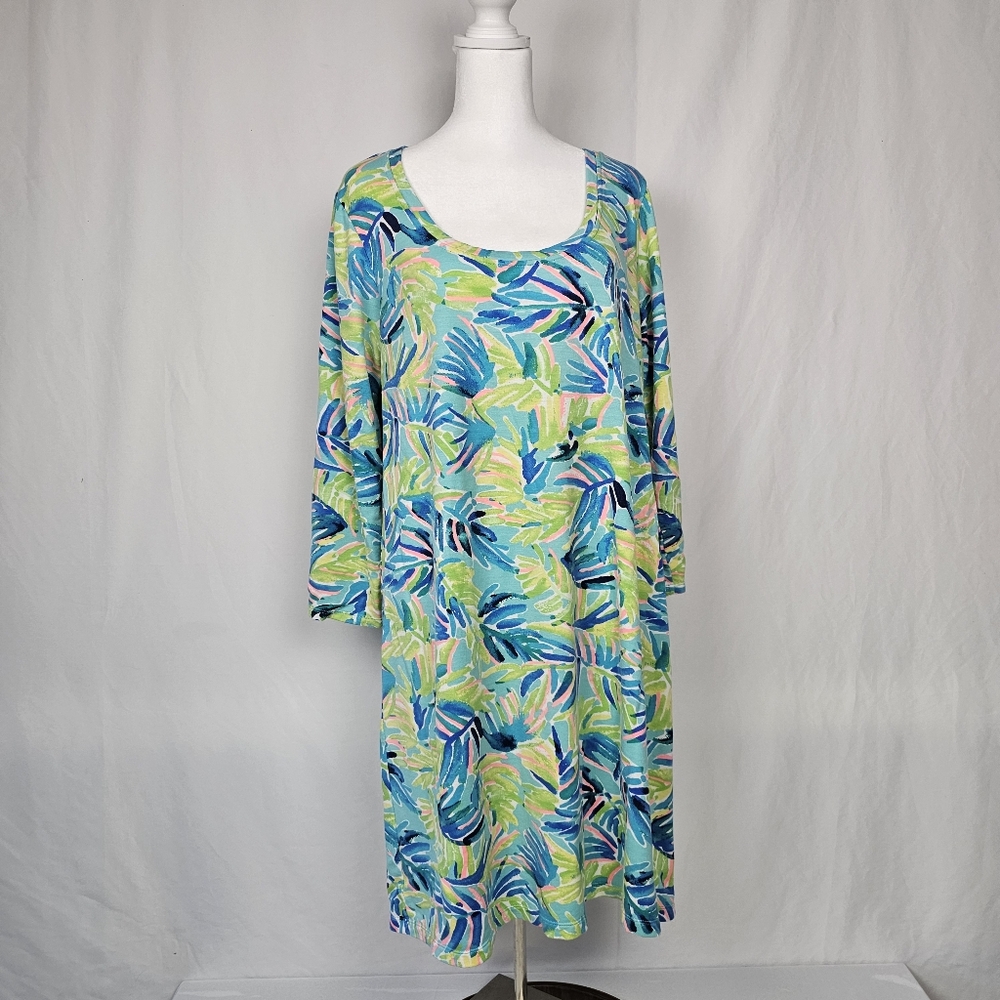 Lilly Pulitzer Devon Dress Women's Large Serenity Now A-Line T-Shirt Knit